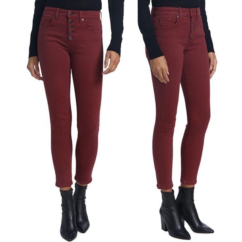 VERONICA BEARD HIGH RISE DEBBIE SKINNY ANKLE JEAN IN OXBLOOD RED SIZE 2